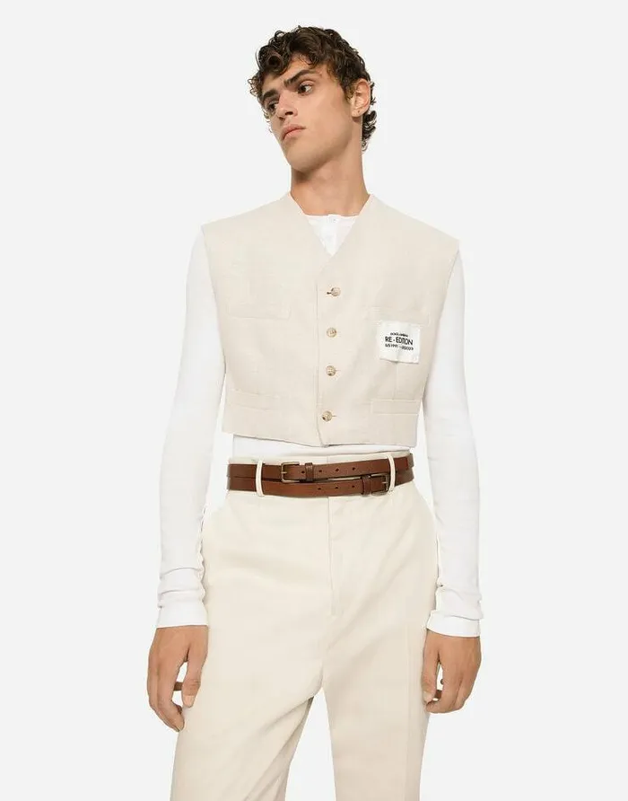 Dolce and Gabbana Suits And Blazers Men Linen And Cotton Vest With Jersey Details Multicolor Dolce and Gabbana Suits And Blazers Men Linen And Cotton Vest With Jersey Details Multicolor