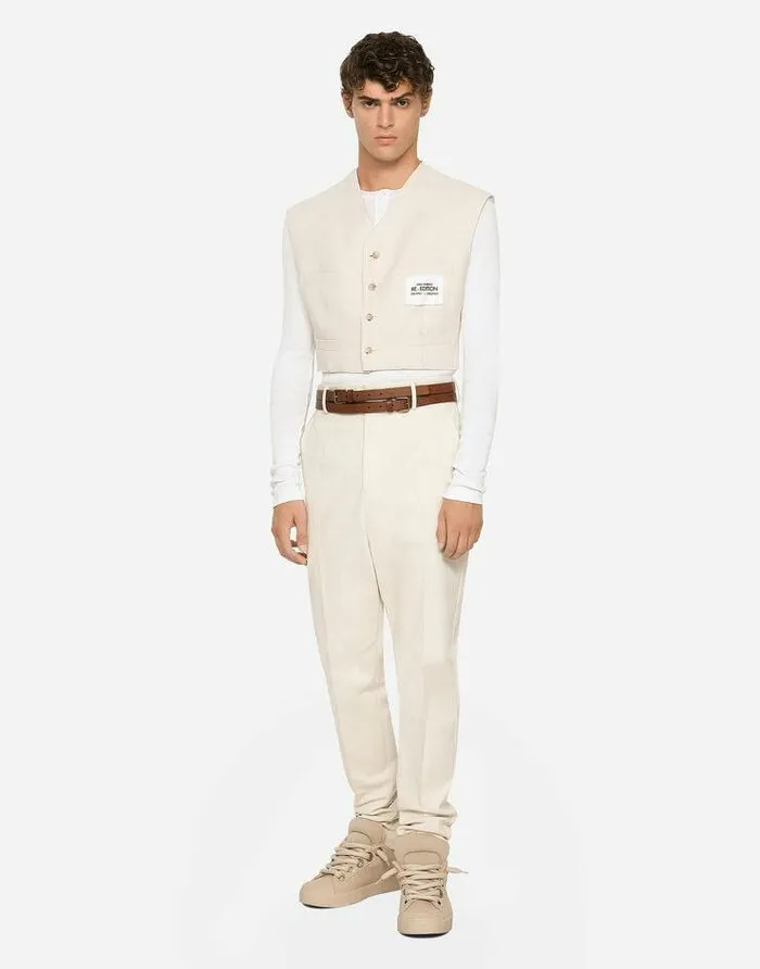Dolce and Gabbana Suits And Blazers Men Linen And Cotton Vest With Jersey Details Multicolor Dolce and Gabbana Suits And Blazers Men Linen And Cotton Vest With Jersey Details Multicolor