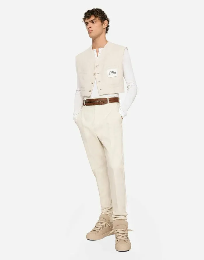 Dolce and Gabbana Suits And Blazers Men Linen And Cotton Vest With Jersey Details Multicolor Dolce and Gabbana Suits And Blazers Men Linen And Cotton Vest With Jersey Details Multicolor