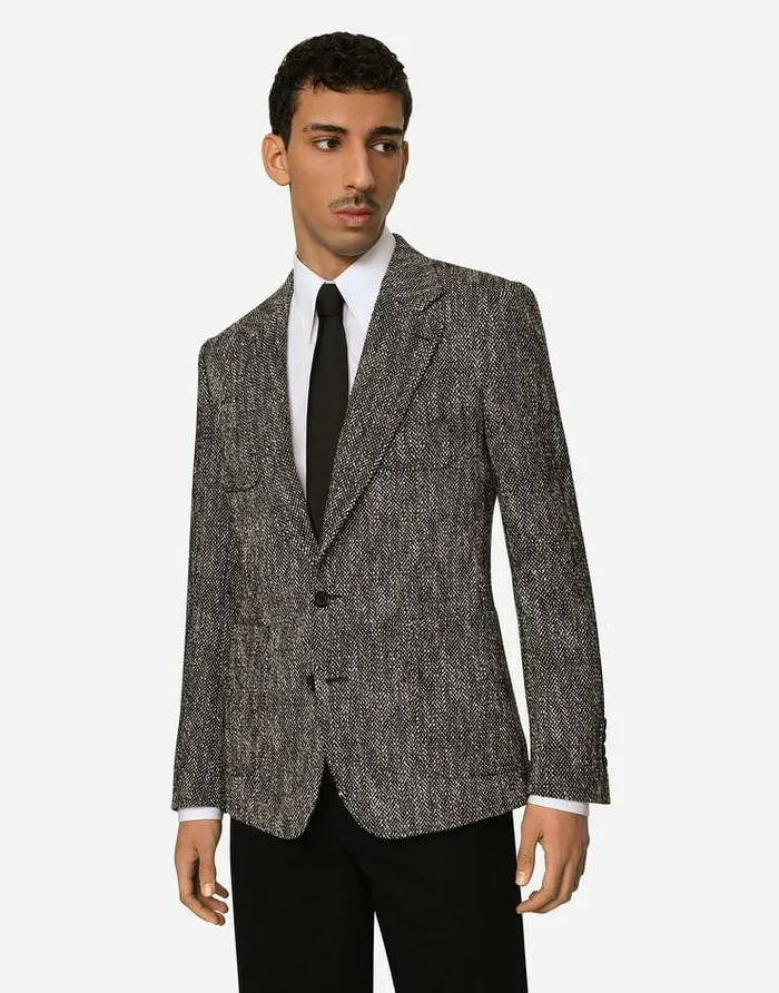 Dolce and Gabbana Suits And Blazers Men Singlebreasted Herringbone Cotton And Wool Tweed Jacket Multicolor Dolce and Gabbana Suits And Blazers Men Singlebreasted Herringbone Cotton And Wool Tweed Jacket Multicolor