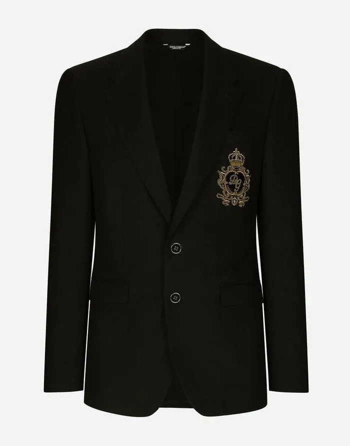 Dolce and Gabbana Suits And Blazers Men Singlebreasted Wool And Cashmere Jacket With DG Patch Black Dolce and Gabbana Suits And Blazers Men Singlebreasted Wool And Cashmere Jacket With DG Patch Black