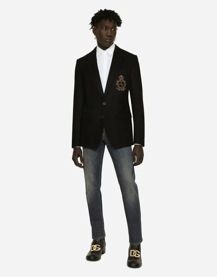 Dolce and Gabbana Suits And Blazers Men Singlebreasted Wool And Cashmere Jacket With DG Patch Black Dolce and Gabbana Suits And Blazers Men Singlebreasted Wool And Cashmere Jacket With DG Patch Black