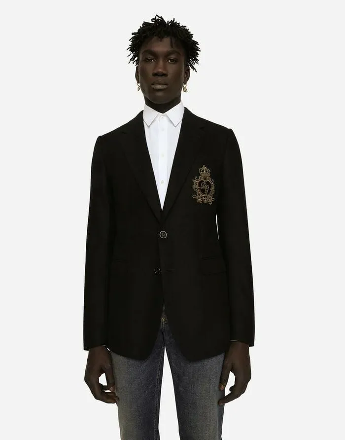 Dolce and Gabbana Suits And Blazers Men Singlebreasted Wool And Cashmere Jacket With DG Patch Black Dolce and Gabbana Suits And Blazers Men Singlebreasted Wool And Cashmere Jacket With DG Patch Black