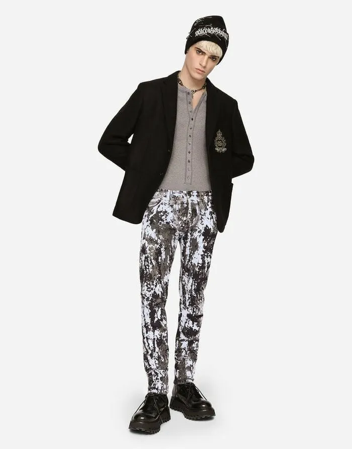 Dolce and Gabbana Suits And Blazers Men Stretch Jersey Jacket With Heraldic Patch Black Dolce and Gabbana Suits And Blazers Men Stretch Jersey Jacket With Heraldic Patch Black