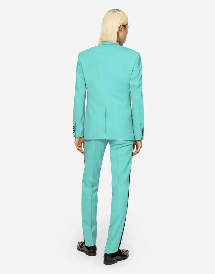 Dolce and Gabbana Suits And Blazers Men Threepiece Stretch Wool Siciliafit Tuxedo Suit Azure Dolce and Gabbana Suits And Blazers Men Threepiece Stretch Wool Siciliafit Tuxedo Suit Azure