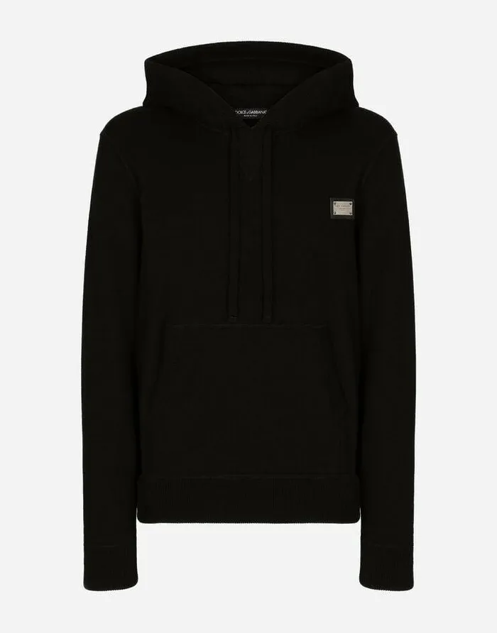 Dolce and Gabbana Sweaters And Cardigans Men Wool And Cashmere Hooded Sweater Black Dolce and Gabbana Sweaters And Cardigans Men Wool And Cashmere Hooded Sweater Black