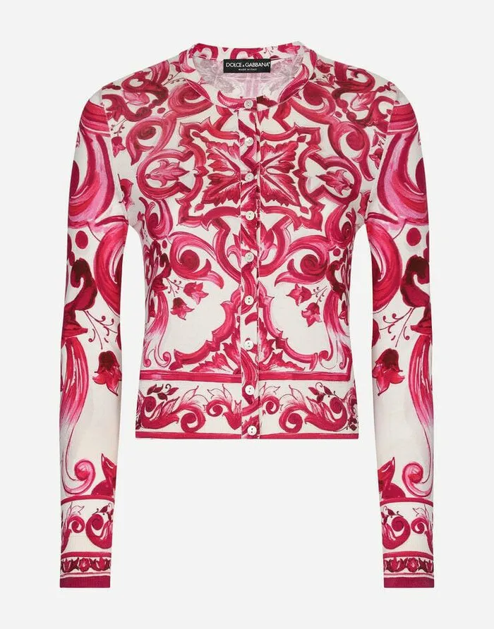 Dolce and Gabbana Sweaters And Cardigans Women Crewneck Silk Sweater With Majolica Print Multicolor Dolce and Gabbana Sweaters And Cardigans Women Crewneck Silk Sweater With Majolica Print Multicolor