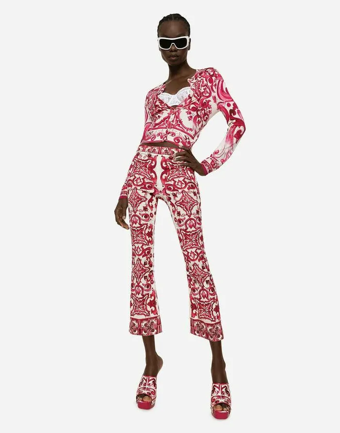Dolce and Gabbana Sweaters And Cardigans Women Crewneck Silk Sweater With Majolica Print Multicolor Dolce and Gabbana Sweaters And Cardigans Women Crewneck Silk Sweater With Majolica Print Multicolor