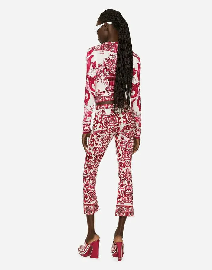 Dolce and Gabbana Sweaters And Cardigans Women Crewneck Silk Sweater With Majolica Print Multicolor Dolce and Gabbana Sweaters And Cardigans Women Crewneck Silk Sweater With Majolica Print Multicolor