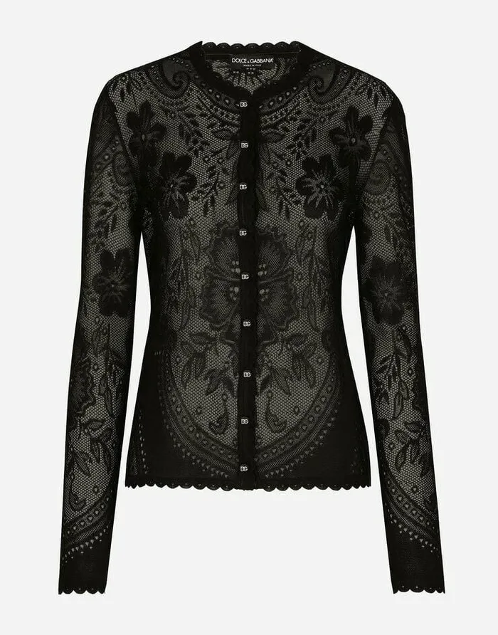 Dolce and Gabbana Sweaters And Cardigans Women Lacestitch Jacquard Cardigan Black Dolce and Gabbana Sweaters And Cardigans Women Lacestitch Jacquard Cardigan Black