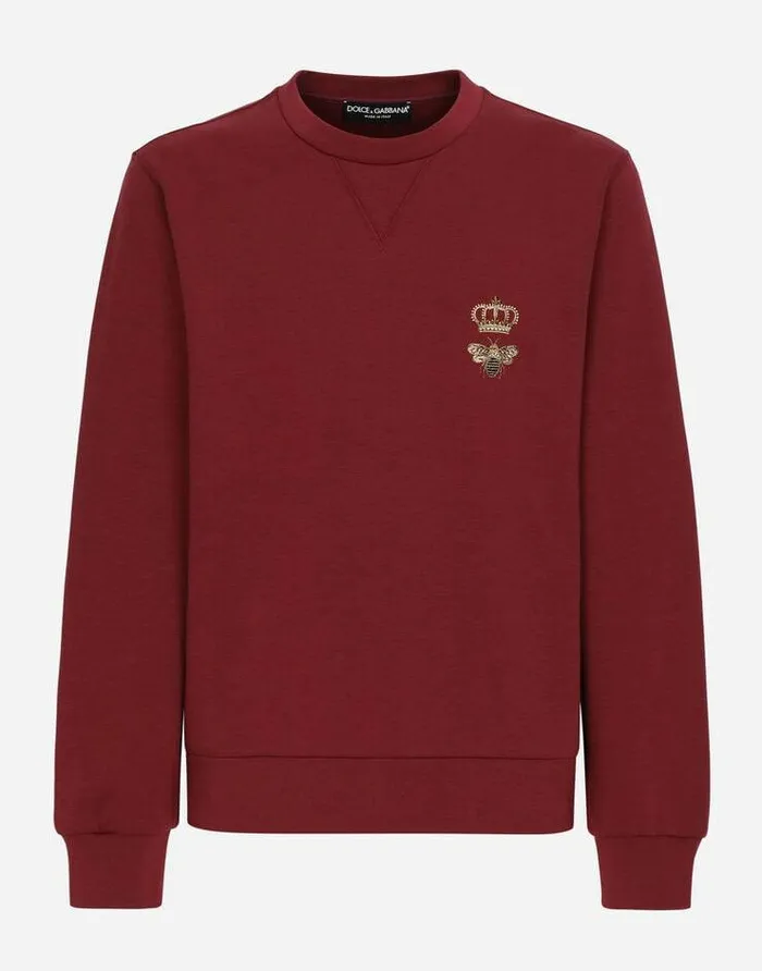 Dolce and Gabbana Sweatshirts Men Cotton Jersey Sweatshirt With Embroidery Bordeaux Dolce and Gabbana Sweatshirts Men Cotton Jersey Sweatshirt With Embroidery Bordeaux