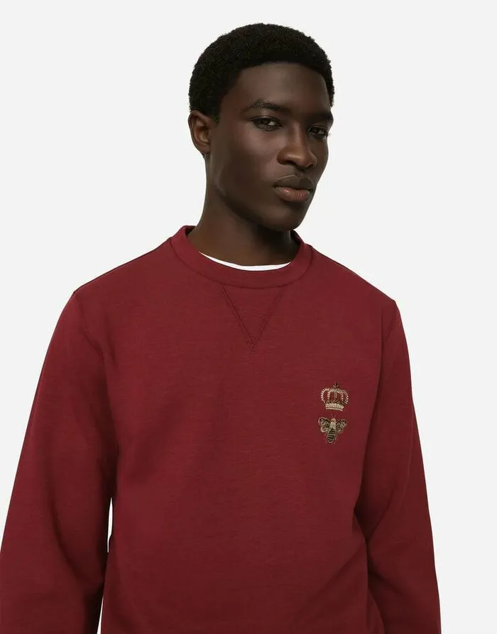 Dolce and Gabbana Sweatshirts Men Cotton Jersey Sweatshirt With Embroidery Bordeaux Dolce and Gabbana Sweatshirts Men Cotton Jersey Sweatshirt With Embroidery Bordeaux