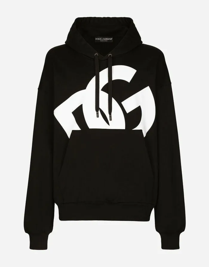 Dolce and Gabbana Sweatshirts Men Jersey Hoodie With DG Print Black