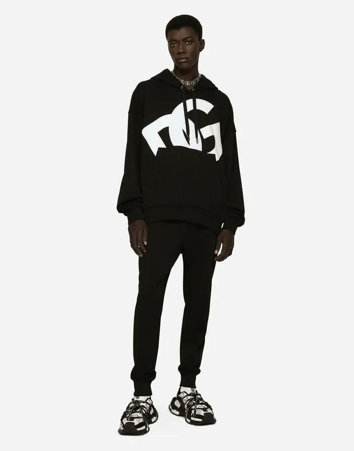 Dolce and Gabbana Sweatshirts Men Jersey Hoodie With DG Print Black Dolce and Gabbana Sweatshirts Men Jersey Hoodie With DG Print Black