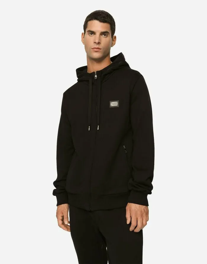 Dolce and Gabbana Sweatshirts Men Jersey Zipup Hoodie Black Dolce and Gabbana Sweatshirts Men Jersey Zipup Hoodie Black