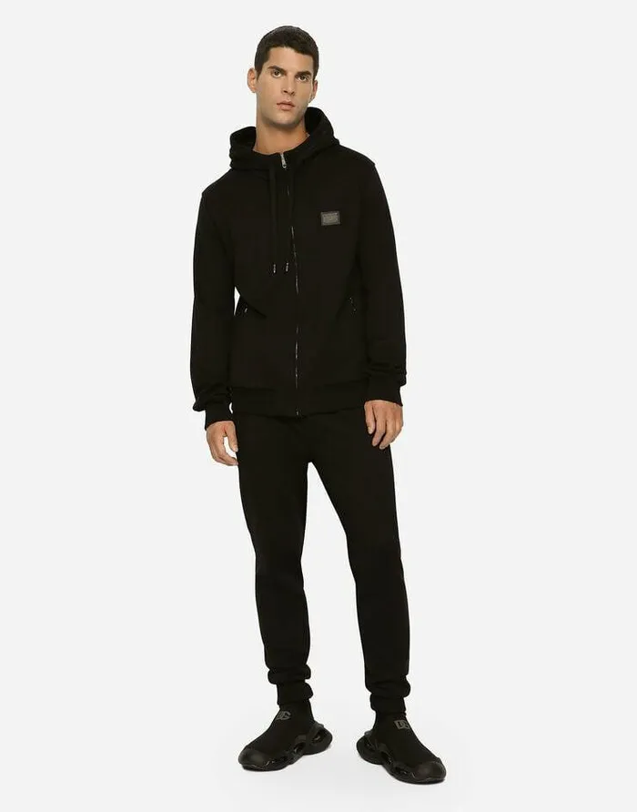 Dolce and Gabbana Sweatshirts Men Jersey Zipup Hoodie Black Dolce and Gabbana Sweatshirts Men Jersey Zipup Hoodie Black