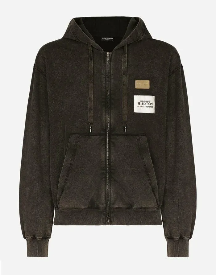 Dolce and Gabbana Sweatshirts Men Washed Jersey Hoodie With Logo Zipper Multicolor Dolce and Gabbana Sweatshirts Men Washed Jersey Hoodie With Logo Zipper Multicolor
