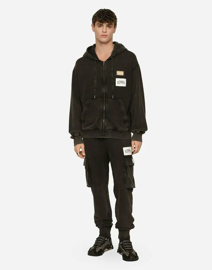 Dolce and Gabbana Sweatshirts Men Washed Jersey Hoodie With Logo Zipper Multicolor Dolce and Gabbana Sweatshirts Men Washed Jersey Hoodie With Logo Zipper Multicolor