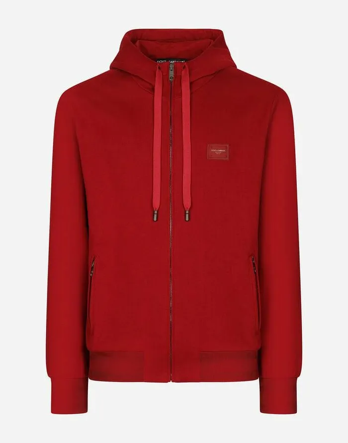 Dolce and Gabbana Sweatshirts Men Zipup Hoodie Red