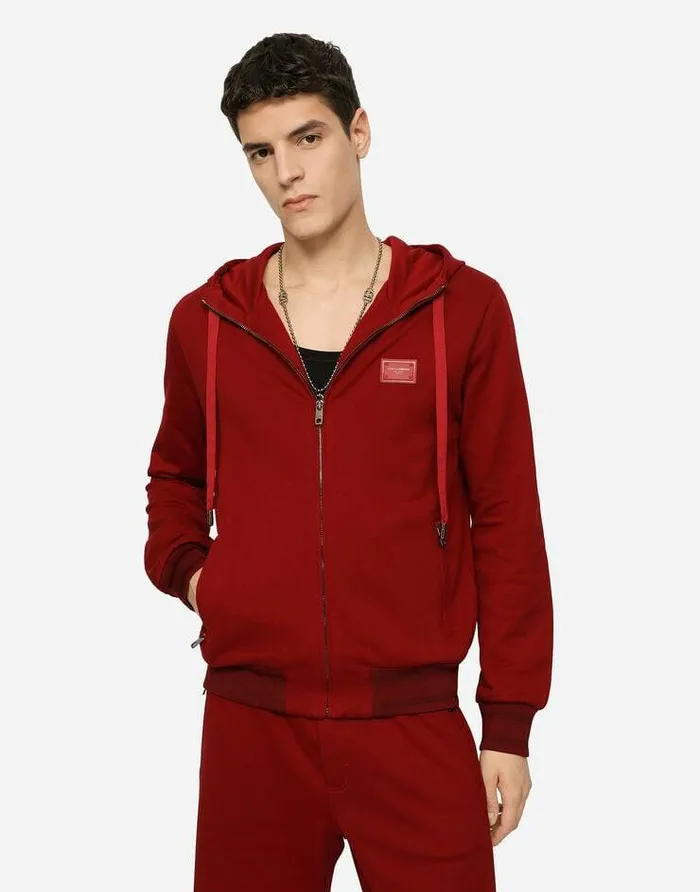 Dolce and Gabbana Sweatshirts Men Zipup Hoodie Red Dolce and Gabbana Sweatshirts Men Zipup Hoodie Red