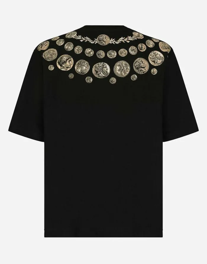 Dolce and Gabbana TShirts And Polos Men Coin Print Cotton Tshirt Black Dolce and Gabbana TShirts And Polos Men Coin Print Cotton Tshirt Black