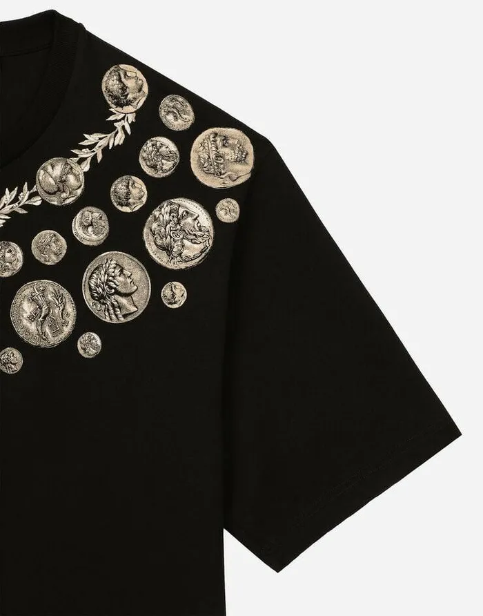 Dolce and Gabbana TShirts And Polos Men Coin Print Cotton Tshirt Black Dolce and Gabbana TShirts And Polos Men Coin Print Cotton Tshirt Black