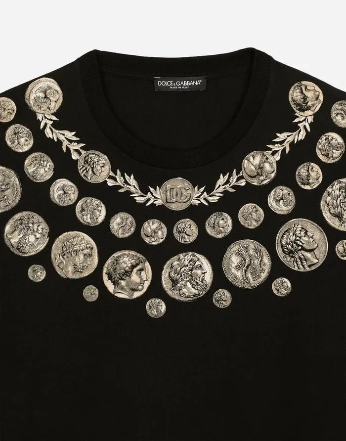Dolce and Gabbana TShirts And Polos Men Coin Print Cotton Tshirt Black Dolce and Gabbana TShirts And Polos Men Coin Print Cotton Tshirt Black