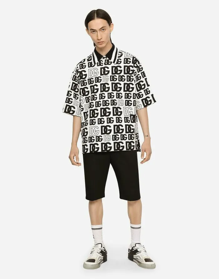 Dolce and Gabbana TShirts And Polos Men Cotton Piqu Poloshirt With Allover DG Logo Print Multicolor Dolce and Gabbana TShirts And Polos Men Cotton Piqu Poloshirt With Allover DG Logo Print Multicolor
