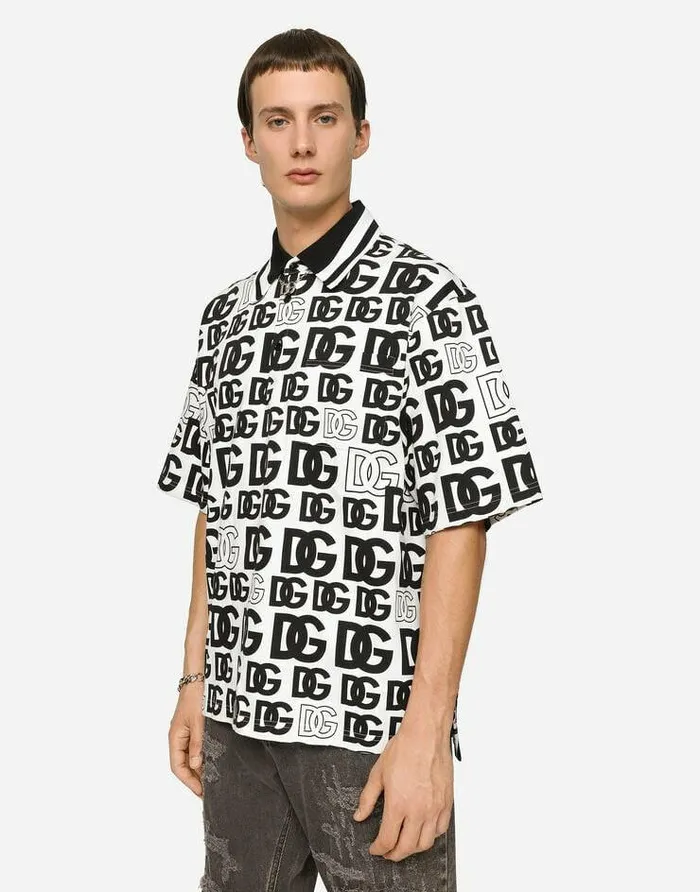 Dolce and Gabbana TShirts And Polos Men Cotton Piqu Poloshirt With Allover DG Logo Print Multicolor Dolce and Gabbana TShirts And Polos Men Cotton Piqu Poloshirt With Allover DG Logo Print Multicolor
