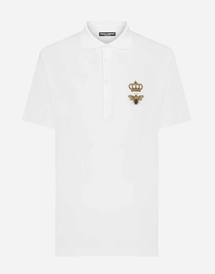 Dolce and Gabbana TShirts And Polos Men Cotton Piqu Poloshirt With Embroidery White