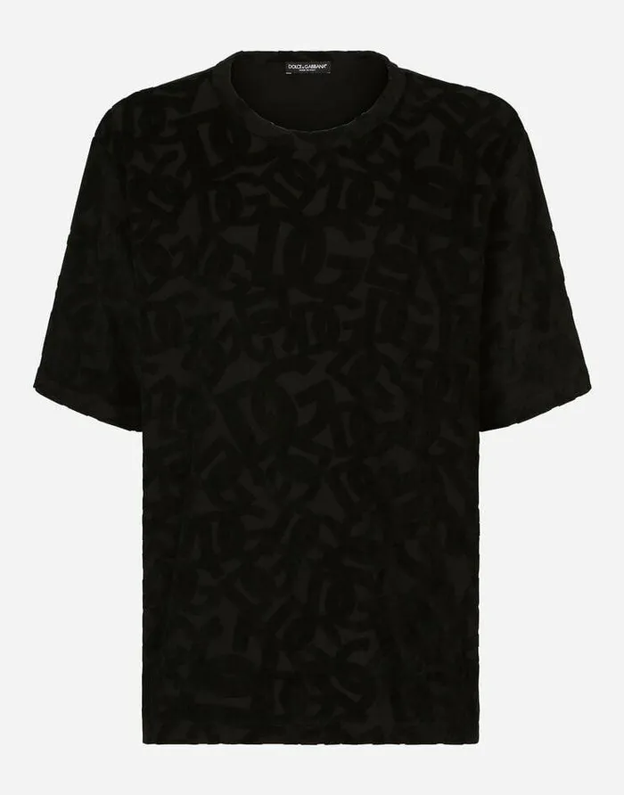 Dolce and Gabbana TShirts And Polos Men Cotton Tshirt With Allover Flocked DG Print Black Dolce and Gabbana TShirts And Polos Men Cotton Tshirt With Allover Flocked DG Print Black