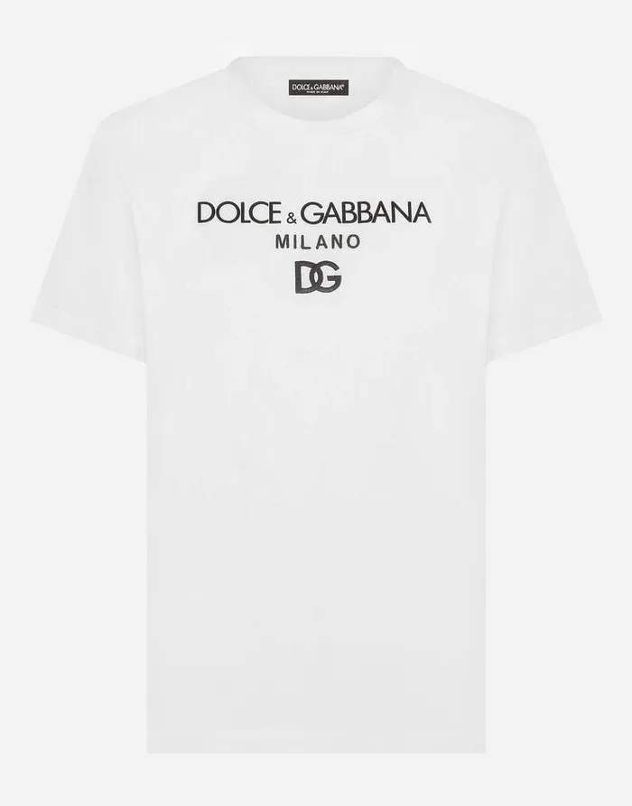 Dolce and Gabbana TShirts And Polos Men Cotton Tshirt With DG Embroidery And Patch White