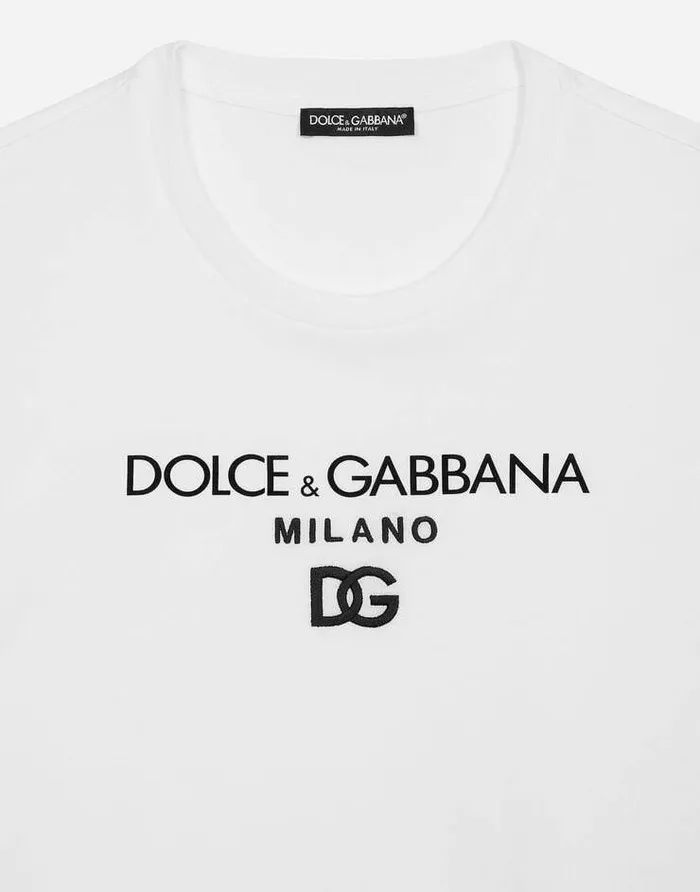 Dolce and Gabbana TShirts And Polos Men Cotton Tshirt With DG Embroidery And Patch White Dolce and Gabbana TShirts And Polos Men Cotton Tshirt With DG Embroidery And Patch White