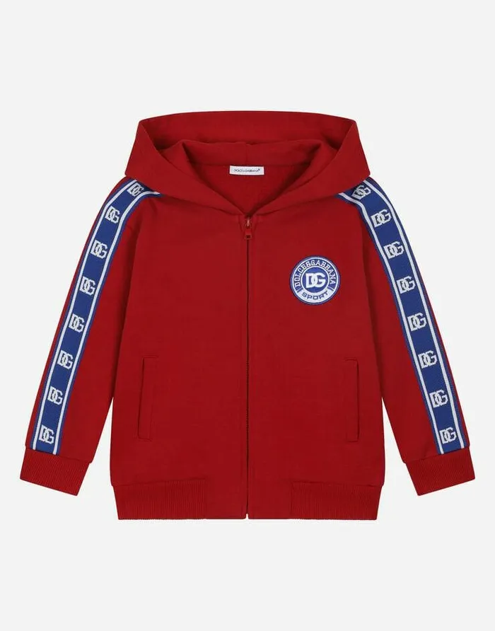 Dolce and Gabbana TShirts And Sweatshirts Children Jersey Hoodie With DG Logo Band Red Dolce and Gabbana TShirts And Sweatshirts Children Jersey Hoodie With DG Logo Band Red