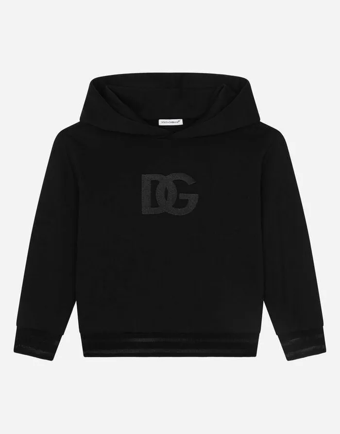 Dolce and Gabbana TShirts And Sweatshirts Children Jersey Hoodie With DG Logo Embroidery Black Dolce and Gabbana TShirts And Sweatshirts Children Jersey Hoodie With DG Logo Embroidery Black