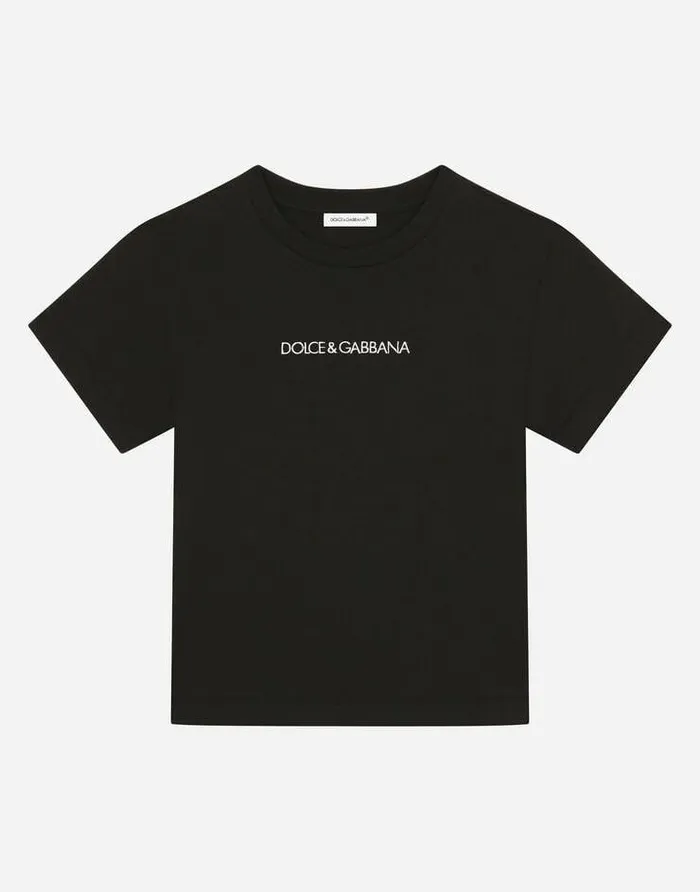 Dolce and Gabbana TShirts And Sweatshirts Children Jersey Tshirt With Logo Embroidery Black Dolce and Gabbana TShirts And Sweatshirts Children Jersey Tshirt With Logo Embroidery Black