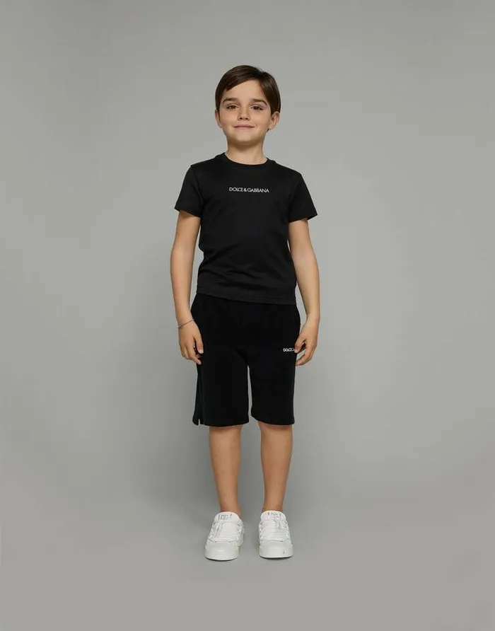Dolce and Gabbana TShirts And Sweatshirts Children Jersey Tshirt With Logo Embroidery Black Dolce and Gabbana TShirts And Sweatshirts Children Jersey Tshirt With Logo Embroidery Black