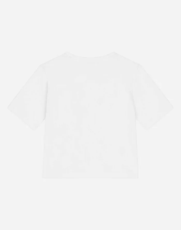 Dolce and Gabbana TShirts And Sweatshirts Children Jersey Tshirt With Logo Print And Rose Patch White Dolce and Gabbana TShirts And Sweatshirts Children Jersey Tshirt With Logo Print And Rose Patch White