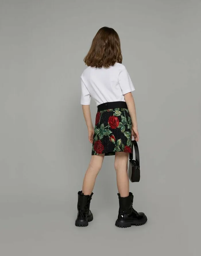 Dolce and Gabbana TShirts And Sweatshirts Children Jersey Tshirt With Logo Print And Rose Patch White Dolce and Gabbana TShirts And Sweatshirts Children Jersey Tshirt With Logo Print And Rose Patch White