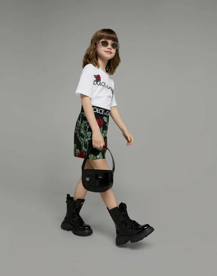 Dolce and Gabbana TShirts And Sweatshirts Children Jersey Tshirt With Logo Print And Rose Patch White Dolce and Gabbana TShirts And Sweatshirts Children Jersey Tshirt With Logo Print And Rose Patch White