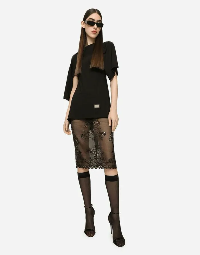 Dolce and Gabbana TShirts And Sweatshirts Women Asymmetrical Top With Cutout Black Dolce and Gabbana TShirts And Sweatshirts Women Asymmetrical Top With Cutout Black