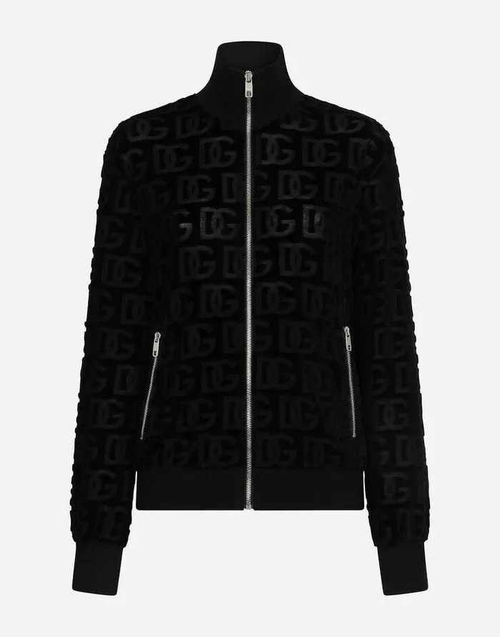 Dolce and Gabbana TShirts And Sweatshirts Women Jacquard Jersey Sweatshirt With Allover DG Detail And Zipper Black Dolce and Gabbana TShirts And Sweatshirts Women Jacquard Jersey Sweatshirt With Allover DG Detail And Zipper Black