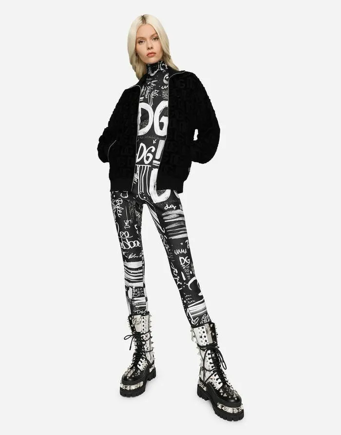 Dolce and Gabbana TShirts And Sweatshirts Women Jacquard Jersey Sweatshirt With Allover DG Detail And Zipper Black Dolce and Gabbana TShirts And Sweatshirts Women Jacquard Jersey Sweatshirt With Allover DG Detail And Zipper Black