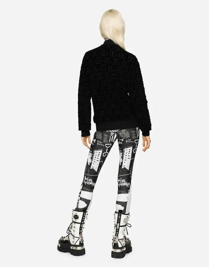 Dolce and Gabbana TShirts And Sweatshirts Women Jacquard Jersey Sweatshirt With Allover DG Detail And Zipper Black Dolce and Gabbana TShirts And Sweatshirts Women Jacquard Jersey Sweatshirt With Allover DG Detail And Zipper Black