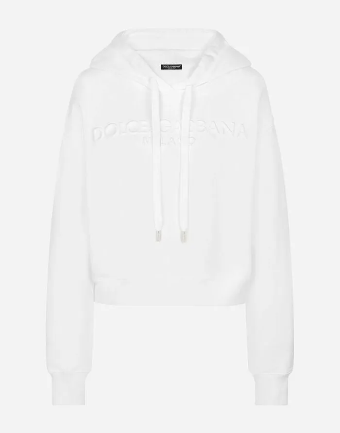 Dolce and Gabbana TShirts And Sweatshirts Women Jersey Hoodie With Embossed Logo White Dolce and Gabbana TShirts And Sweatshirts Women Jersey Hoodie With Embossed Logo White