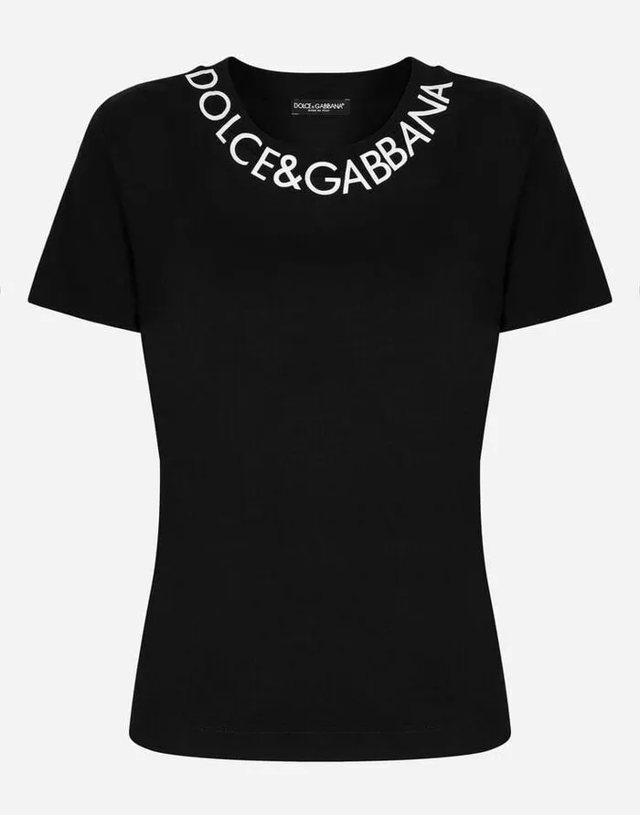 Dolce and Gabbana TShirts And Sweatshirts Women Jersey Tshirt With Logo Embroidery On Neck Black Dolce and Gabbana TShirts And Sweatshirts Women Jersey Tshirt With Logo Embroidery On Neck Black