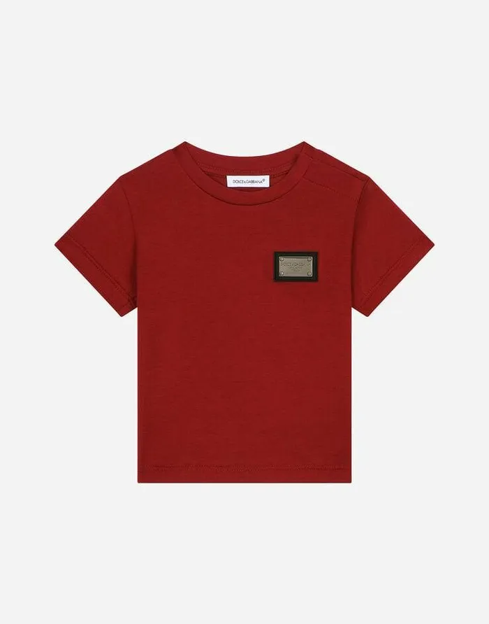 Dolce and Gabbana Topwear Children Jersey Tshirt With Logo Tag Bordeaux