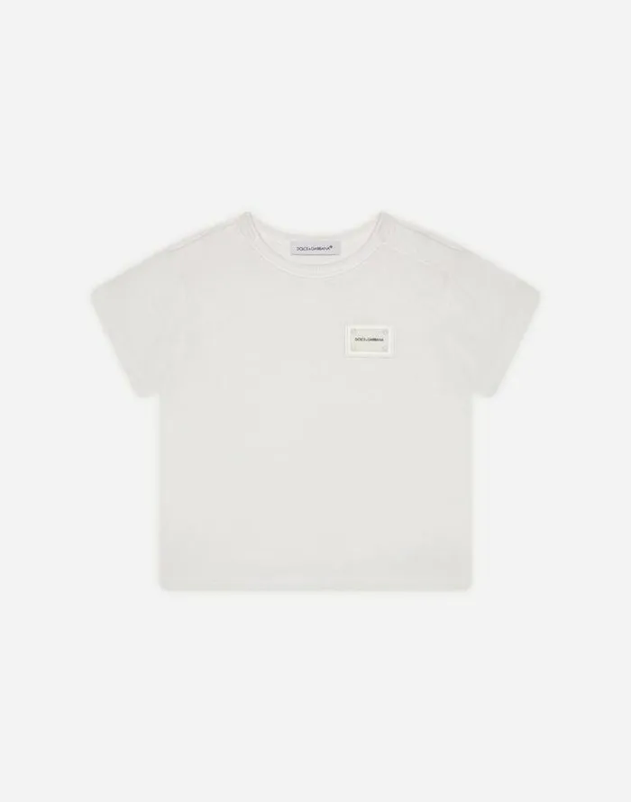 Dolce and Gabbana Topwear Children Jersey Tshirt With Logo Tag White
