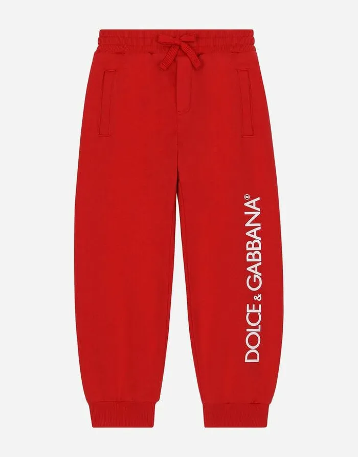 Dolce and Gabbana Trousers And Shorts Children Jersey Jogging Pants With Logo Print Red Dolce and Gabbana Trousers And Shorts Children Jersey Jogging Pants With Logo Print Red