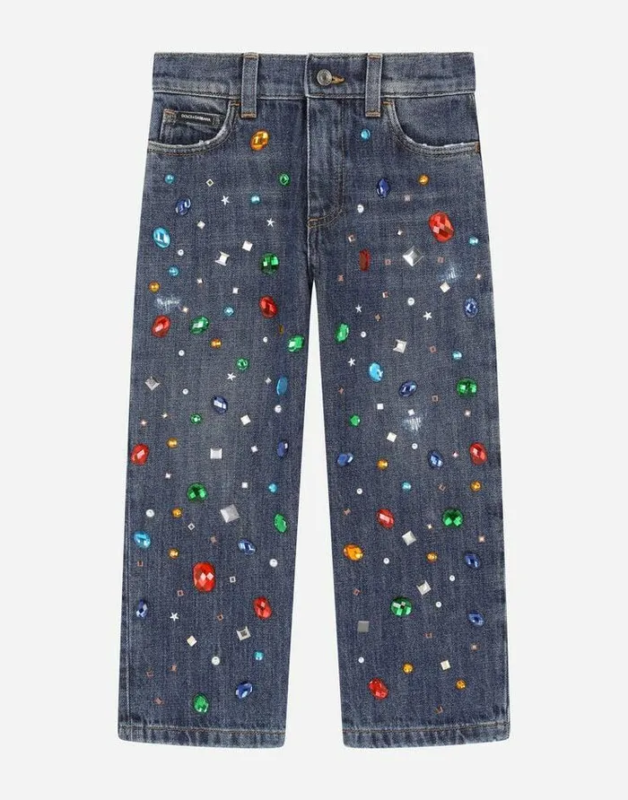 Dolce and Gabbana Trousers And Shorts Children Loose Jeans With Fusible Rhinestones Multicolor Dolce and Gabbana Trousers And Shorts Children Loose Jeans With Fusible Rhinestones Multicolor